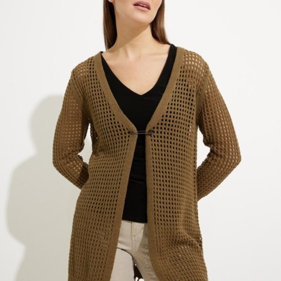 NWT ALISON SHERI Khaki Long Stitch Knit Cardigan - Picture 1 of 4